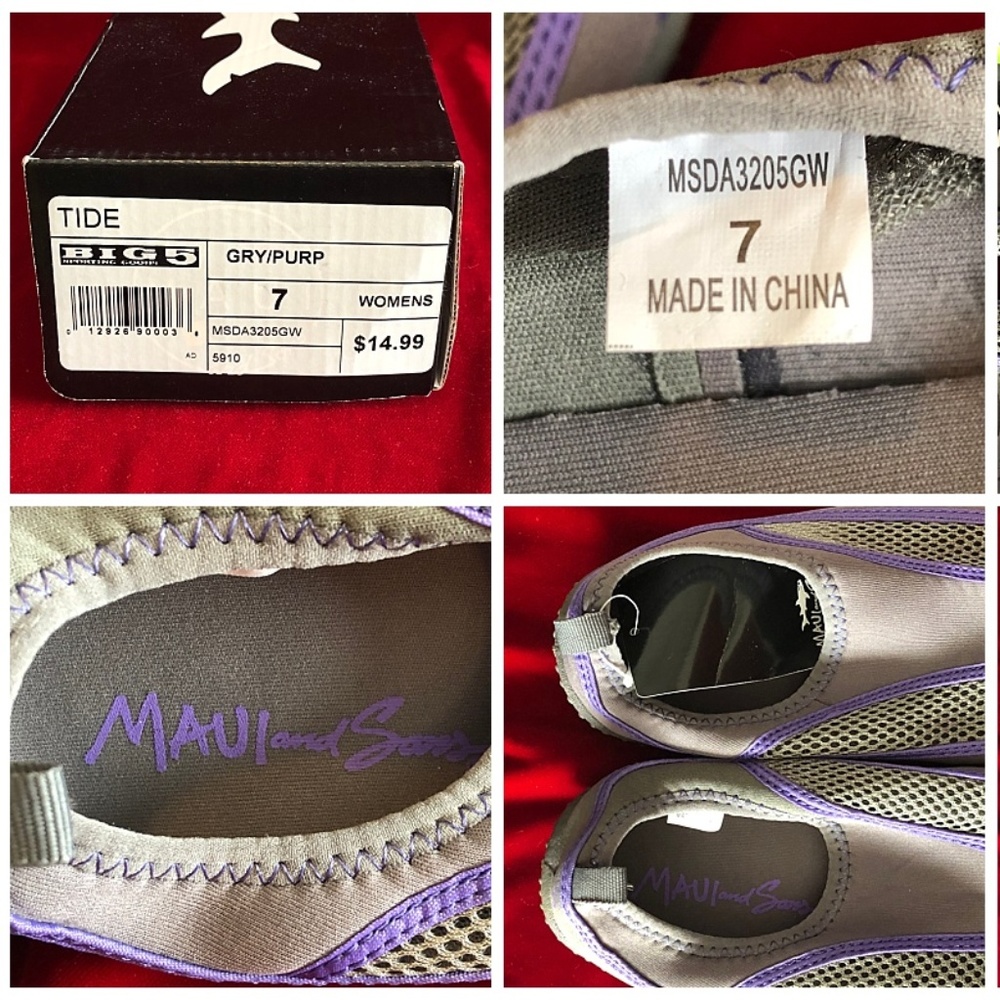 Womens 7 Gray Purple Contrast Swim Water Shoe NWT